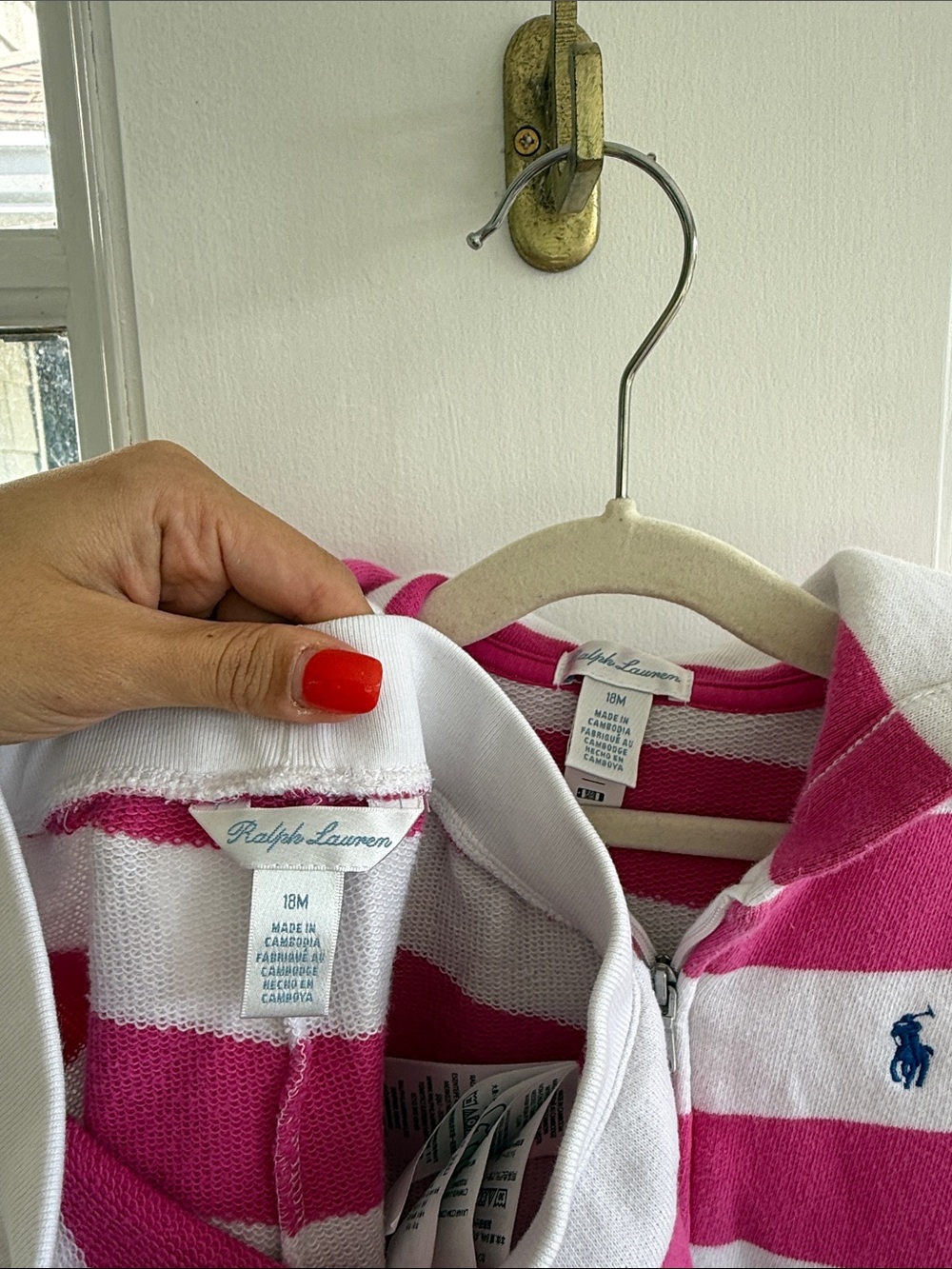Ralph Lauren Hot Pink & White Striped Hoodie and Joggers Set 18M - Picture 2 of 6